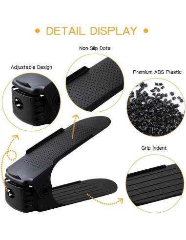 Set 6 Suporti Antiderapanti si Ajustabili pentru Depozitare o Pereche de Incaltaminte, PP, 6&21525.5&21511/17 cm, Negru