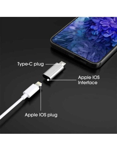 Adaptor Fast Charging, Lightning / Type-C, Redare muzica, Transfer date, 5A, Argintiu