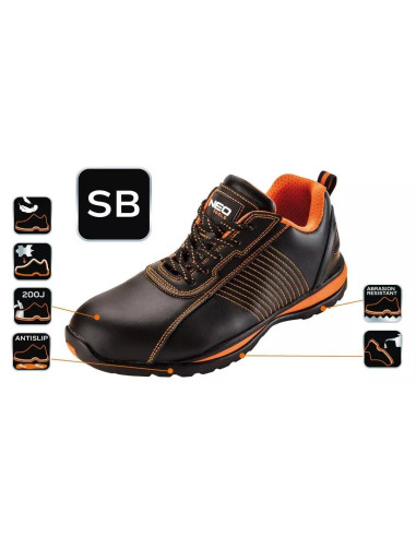 Pantofi de lucru, SB, SRA, piele, protectie metalica, marimea 44, NEO