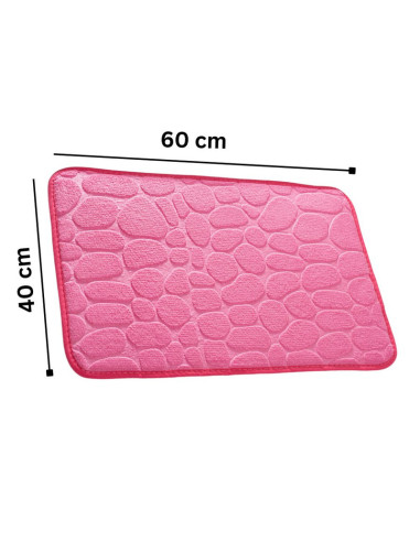 Covoras de baie din Poliester si spuma de memorie, model pietre, anti-derapant, ultra-absorbant, Roz, 60 x 40 cm