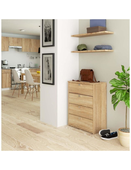 Dulap depozitat incaltaminte, pantofar, placa laminata, 4 sertare, stejar, 60x33x80 cm