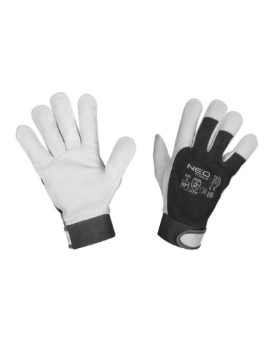 Manusi piele capra, cu velcro, negru si alb, marime 10", NEO