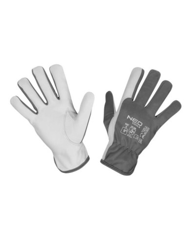 Manusi piele capra, gri si alb, marime 9", NEO