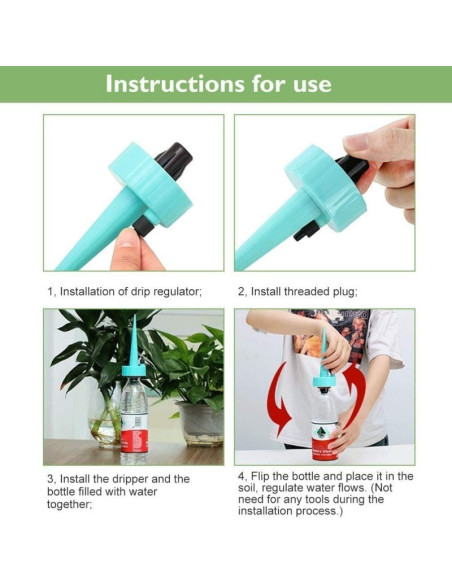 Set 6 Picuratoare cu Valva pentru Irigare Plante de Interior, Debit de Apa Reglabil, PP, 16.5 cm