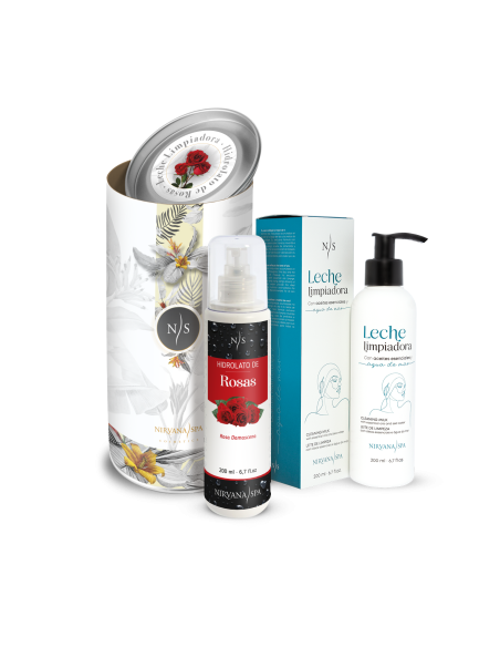 Pachet ingrijire faciala, Lapte demachiant 200 ml + Hidrolat de trandafir 200 ml, Nirvana Spa