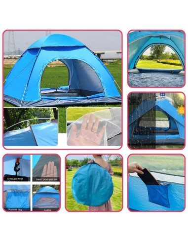 Cort Automat Mercaton de 3-4 Persoane Pentru Camping sau Plaja, Impermeabil, Rezistent UV, Plasa Anti-Tantari, Poliester 170T si