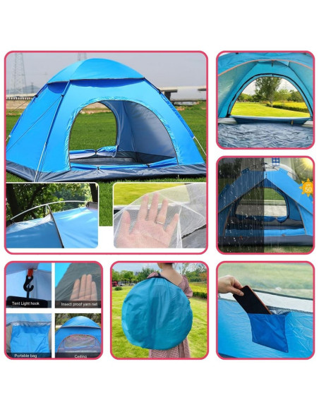 Cort Automat Mercaton de 3-4 Persoane Pentru Camping sau Plaja, Impermeabil, Rezistent UV, Plasa Anti-Tantari, Poliester 170T si