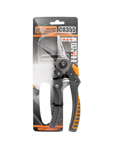 Foarfeca gradina, tip bypass, varf ascutit, teflon, otel japonez SK5, 21 cm, Richmann Exclusive 