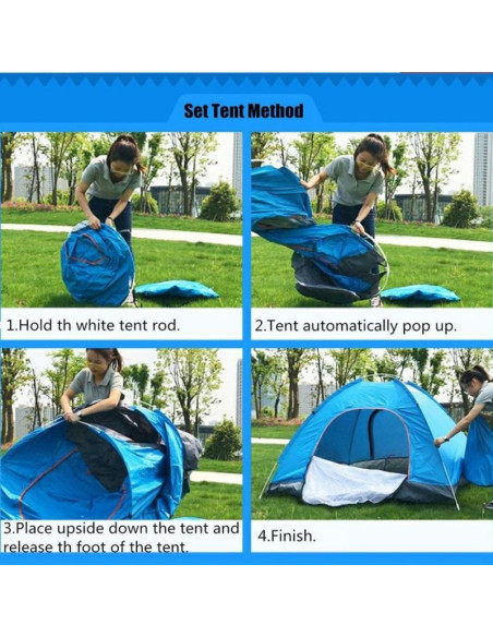 Cort Automat Mercaton de 3-4 Persoane Pentru Camping sau Plaja, Impermeabil, Rezistent UV, Plasa Anti-Tantari, Poliester 170T si