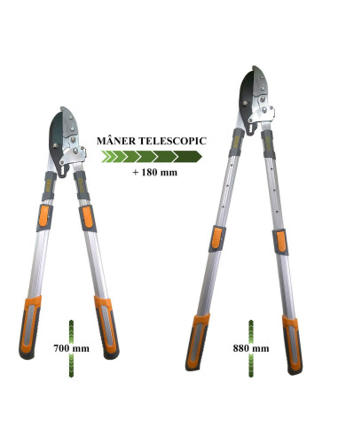 Foarfeca crengi, tip nicovala, teflon, otel japonez SK5, maner telescopic 70-88 cm, Richmann Exclusive