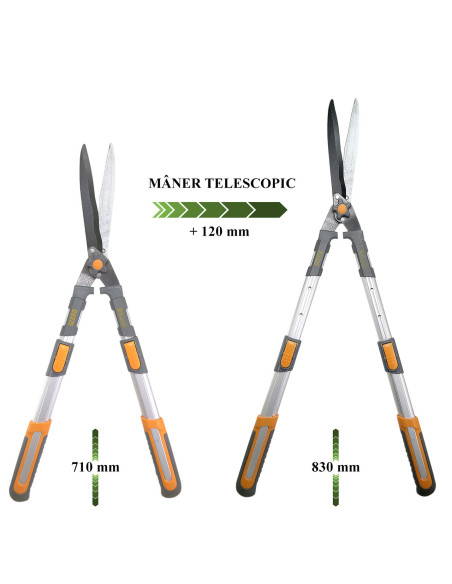 Foarfeca gard viu, arbusti, lama teflonata, otel japonez SK 5, maner aluminiu telescopic 71-83 cm, Richmann Exclusive