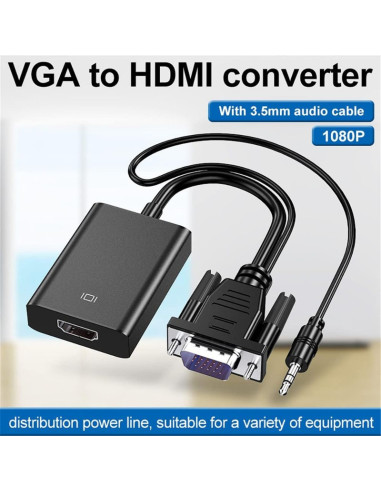 Convertor VGA la HDMI si Audio, Full HD 1080P/60Hz, Negru