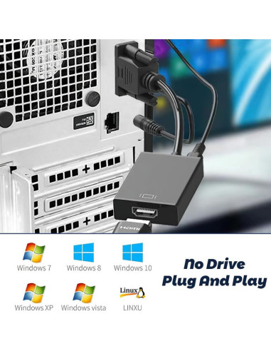 Convertor VGA la HDMI si Audio, Full HD 1080P/60Hz, Negru