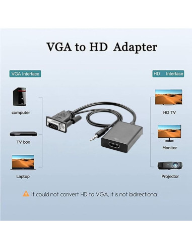 Convertor VGA la HDMI si Audio, Full HD 1080P/60Hz, Negru