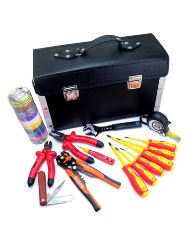 Trusa 14 scule pentru electrician 1000V + geanta din piele transport si depozitare, Richmann Exclusive