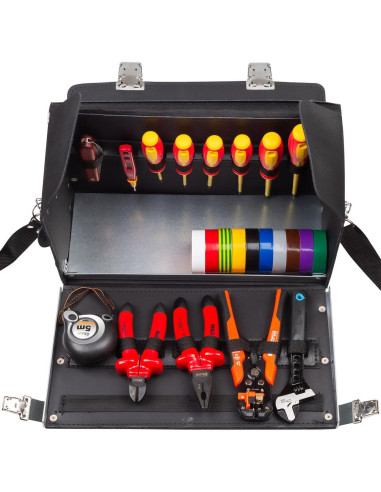 Trusa 14 scule pentru electrician 1000V + geanta din piele transport si depozitare, Richmann Exclusive