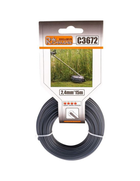 Fir rezerva motocoasa, trimmer cu insertie metalica, DUO, 2.4 mm x 15 m, Richmann Exclusive