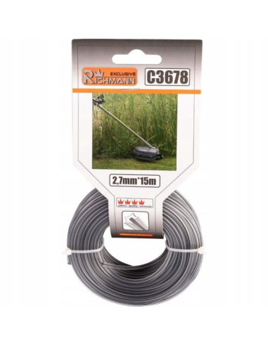 Fir rezerva motocoasa, trimmer cu insertie metalica, DUO, tip stea, 2.7 mm x 15 m, Richmann Exclusive