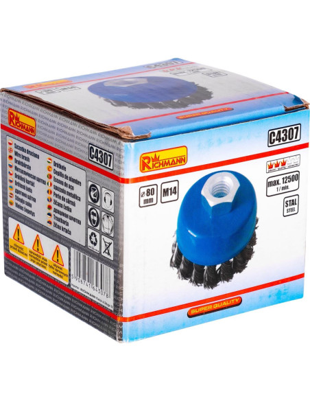 Perie sarma otel, tip cupa, cu toroane, M14, 80 mm, Richmann 