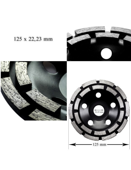 Disc diamantat dublu segmentat, beton, slefuire uscata, 125 mm/22.23 mm, Richmann Exclusive