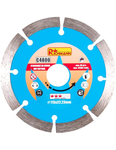 Disc diamantat segmentat, beton, taiere uscata, 115 mm/22.23 mm, Richmann