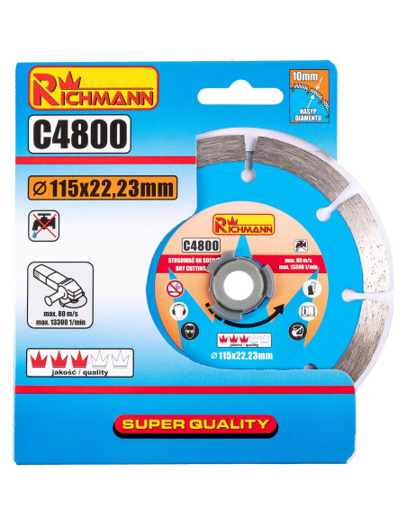 Disc diamantat segmentat, beton, taiere uscata, 115 mm/22.23 mm, Richmann