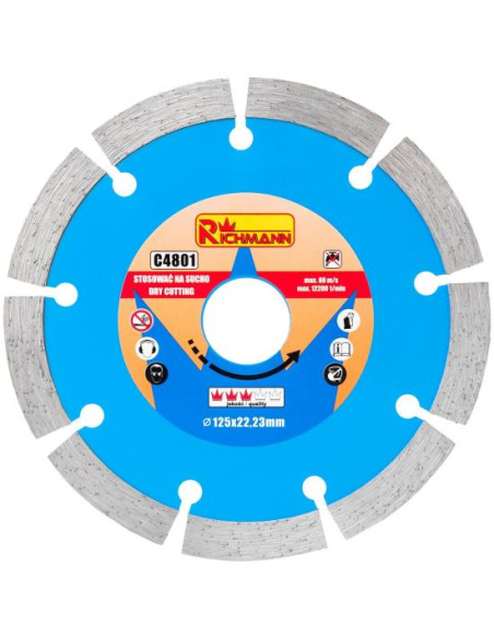 Disc diamantat segmentat, beton, taiere uscata, 125 mm/22.23 mm, Richmann