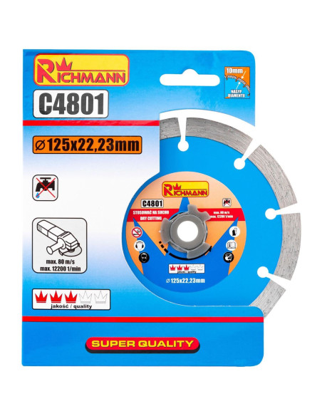 Disc diamantat segmentat, beton, taiere uscata, 125 mm/22.23 mm, Richmann