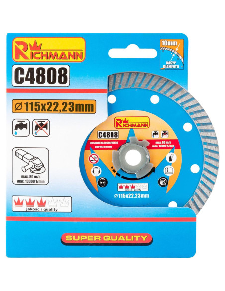 Disc diamantat turbo, beton, taiere umeda si uscata, 115 mm/22.23 mm, Richmann