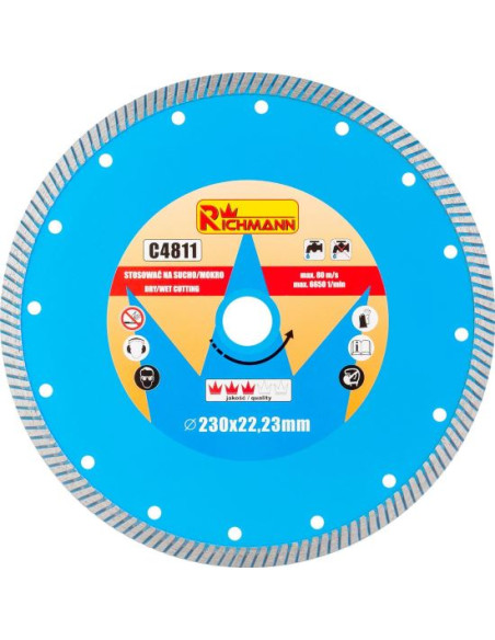 Disc diamantat turbo, beton, taiere umeda si uscata, 230 mm/22.23 mm, Richmann