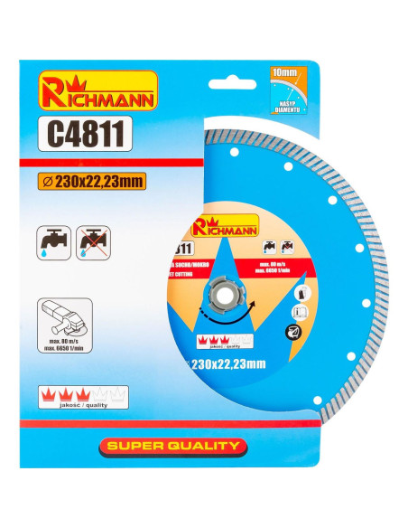 Disc diamantat turbo, beton, taiere umeda si uscata, 230 mm/22.23 mm, Richmann