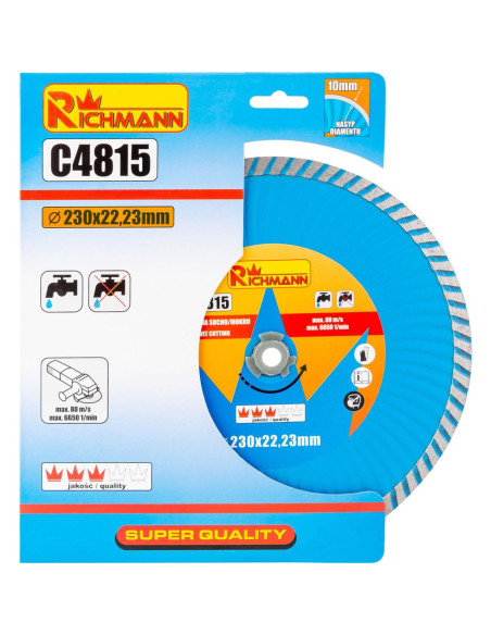 Disc diamantat super turbo, beton, taiere rapida umeda si uscata, 230 mm/22.23 mm, Richmann