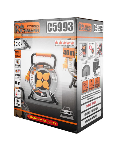 Prelungitor electric industrial, pe tambur, 16 A, 3x2.5 mm², IP44, 40 m, Richmann Exclusive