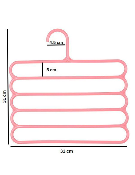Umeras Mercaton din Plastic, Antiderapant si Multifunctional pentru Organizarea Hainelor, cu 5 Pozitii, 31&21531 cm, Roz