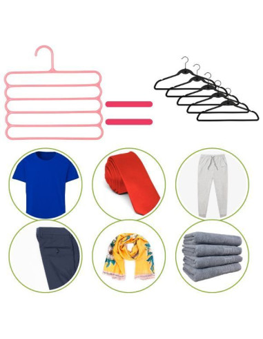 Umeras Mercaton din Plastic, Antiderapant si Multifunctional pentru Organizarea Hainelor, cu 5 Pozitii, 31&21531 cm, Roz