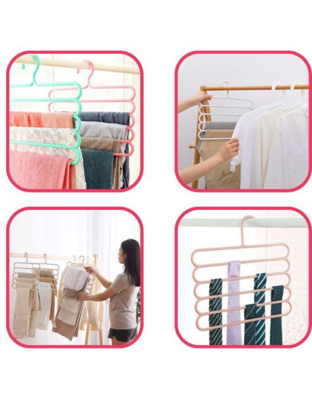Umeras Mercaton din Plastic, Antiderapant si Multifunctional pentru Organizarea Hainelor, cu 5 Pozitii, 31&21531 cm, Roz