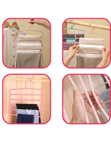 Umeras Mercaton din Plastic, Antiderapant si Multifunctional pentru Organizarea Hainelor, cu 5 Pozitii, 31&21531 cm, Roz