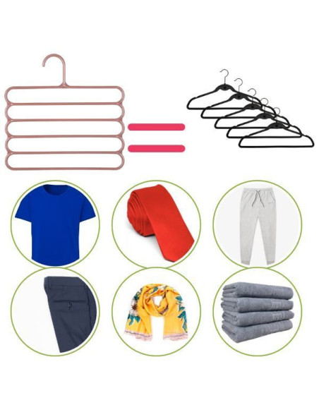 Umeras Mercaton din Plastic, Antiderapant si Multifunctional pentru Organizarea Hainelor, cu 5 Pozitii, 31&21531 cm, Maro