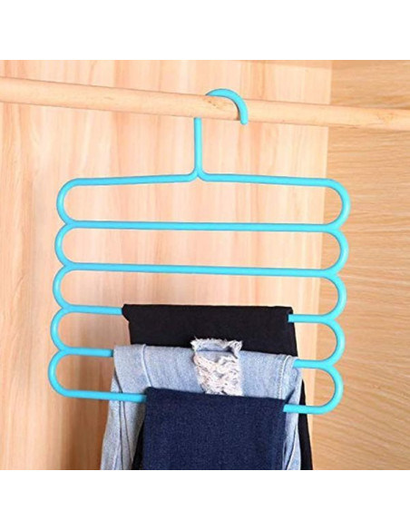 Umeras Mercaton din Plastic, Antiderapant si Multifunctional pentru Organizarea Hainelor, cu 5 Pozitii, 31&21531 cm, Albastru