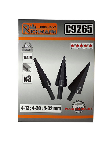 Burghie pentru metal, in trepte, nitrura de titan, set 3 buc, 4-12/20/32 mm, Richmann Exclusive