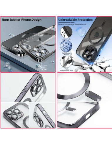Husa si Folie Protectie pentru iPhone 16 Pro TPU, Protectie si pentru Camera, MagSafe, Anti-Alunecare, Anti-Galbenire, Transpare