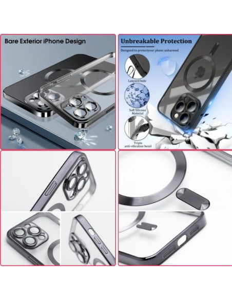 Husa si Folie Protectie pentru iPhone 16 Pro TPU, Protectie si pentru Camera, MagSafe, Anti-Alunecare, Anti-Galbenire, Transpare