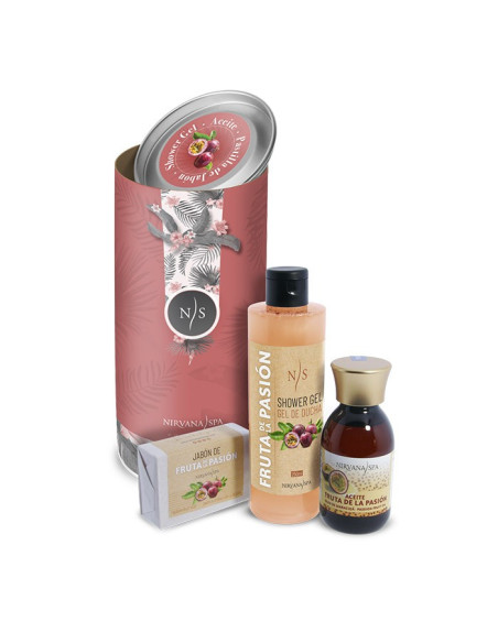 Pachet ingrijire, gel de dus de fructul pasiunii, ulei de fructul pasiunii si sapun, Nirvana Spa