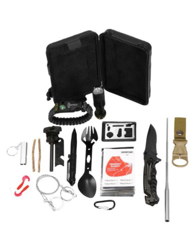 Kit turistic, supravietuire, multifunctional, cu trusa, set 21 piese, 20x11x5 cm, Springos