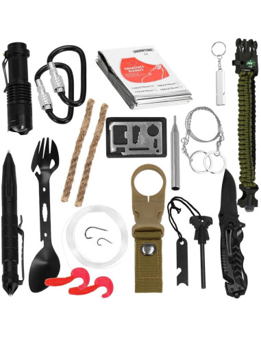 Kit turistic, supravietuire, multifunctional, cu trusa, set 21 piese, 20x11x5 cm, Springos