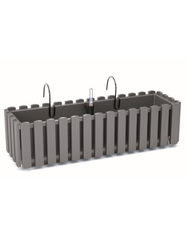 Jardiniera decorativa, suport metalic, sistem irigare, gri, 58x18x16.2 cm, Boardee Fencycase W Old