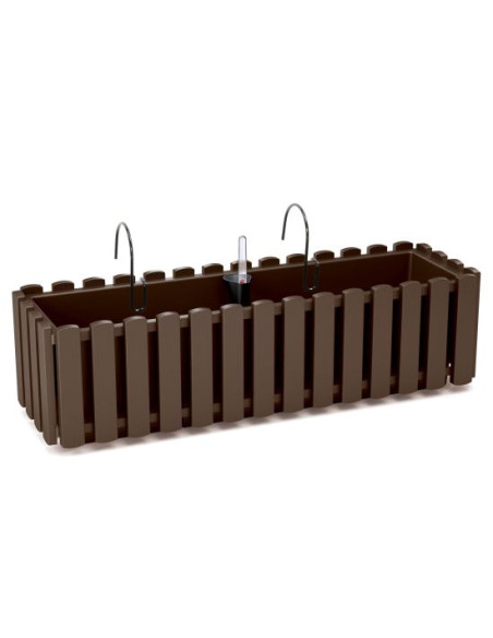 Jardiniera decorativa, suport metalic, sistem irigare,​​​​​​​ maro, 58x18x16.2 cm, Boardee Fencycase W Old