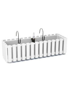 Jardiniera decorativa, suport metalic, sistem irigare, alb, 58x18x16.2 cm, Boardee Fencycase W Old