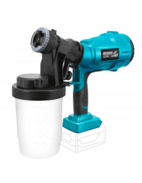Pistol de vopsit, 18 V, Li-ion (acumulator neinclus), 900 ml, 2.0-2.5 mm, SAS+ALL, Dedra