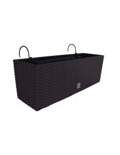 Jardiniera decorativa, suport metalic, imitatie ratan, maro, 58x18x19.5 cm, Rato Case W Old
